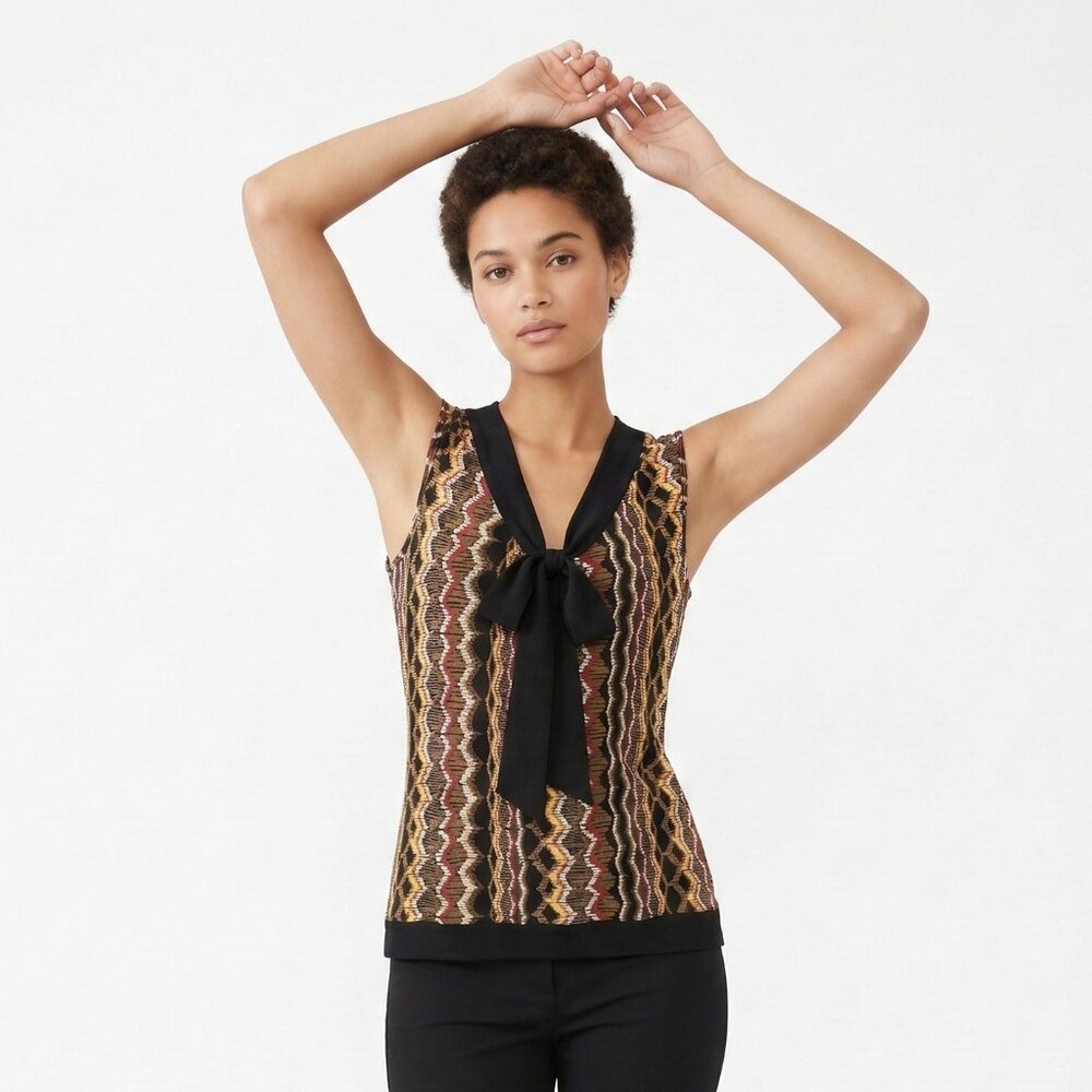 Liz & Me Tank Top Black Brown Grunge Festival Casual Bow M